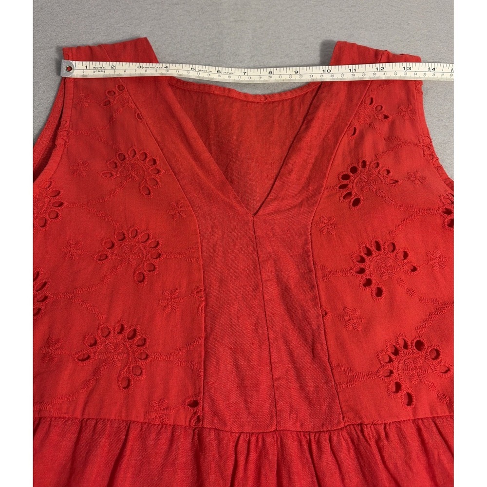 Women's Medium Red Linen Summer Dress Costal Summer Minimal - Picture 6 of 9